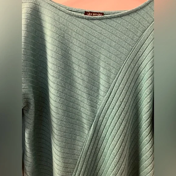 Lane Bryant Tunic Top Women's 14/16 Green Ribbed Knit 3/4 Sleeve Comfy - Picture 2 of 6